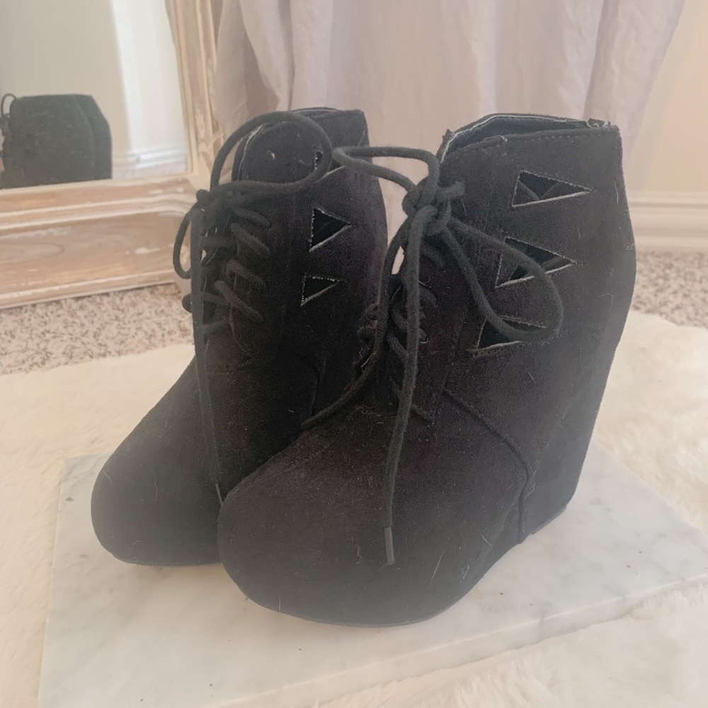 Black suede platform booties